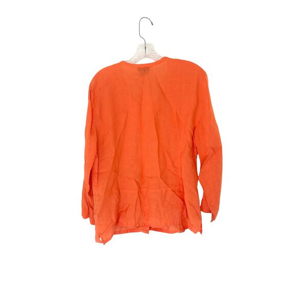 Talbots Irish Linen Blouse 16 Plus Orange Lagenlook Button Up Coastal Grandma - Picture 9 of 12